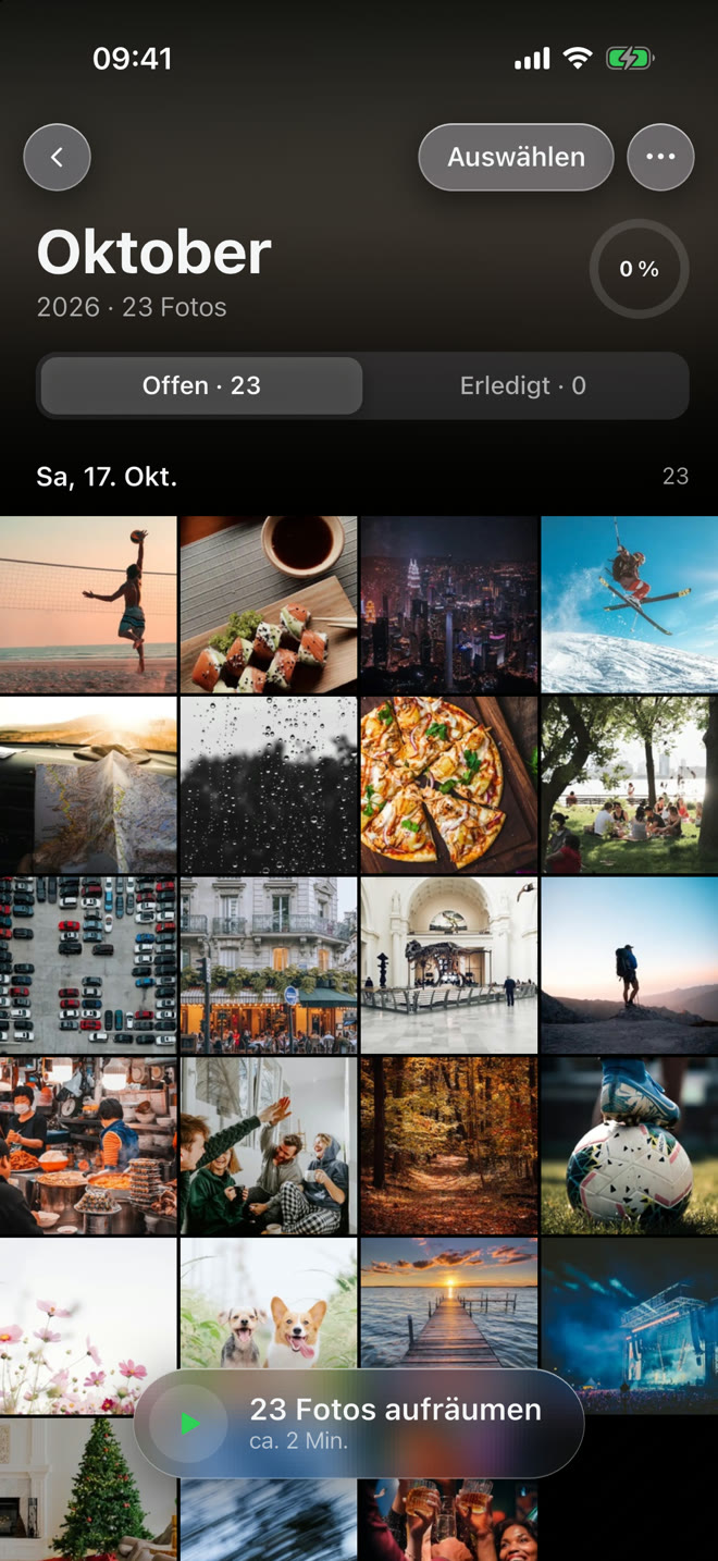 Kuralo Monatsansicht Oktober und die Abfrage Alle 23 Fotos behalten